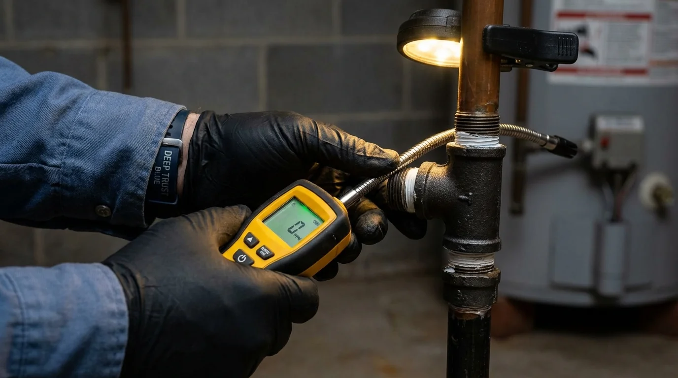 Gas leak detection with electronic sniffer by Johns Plumbing LLC in Dillingham